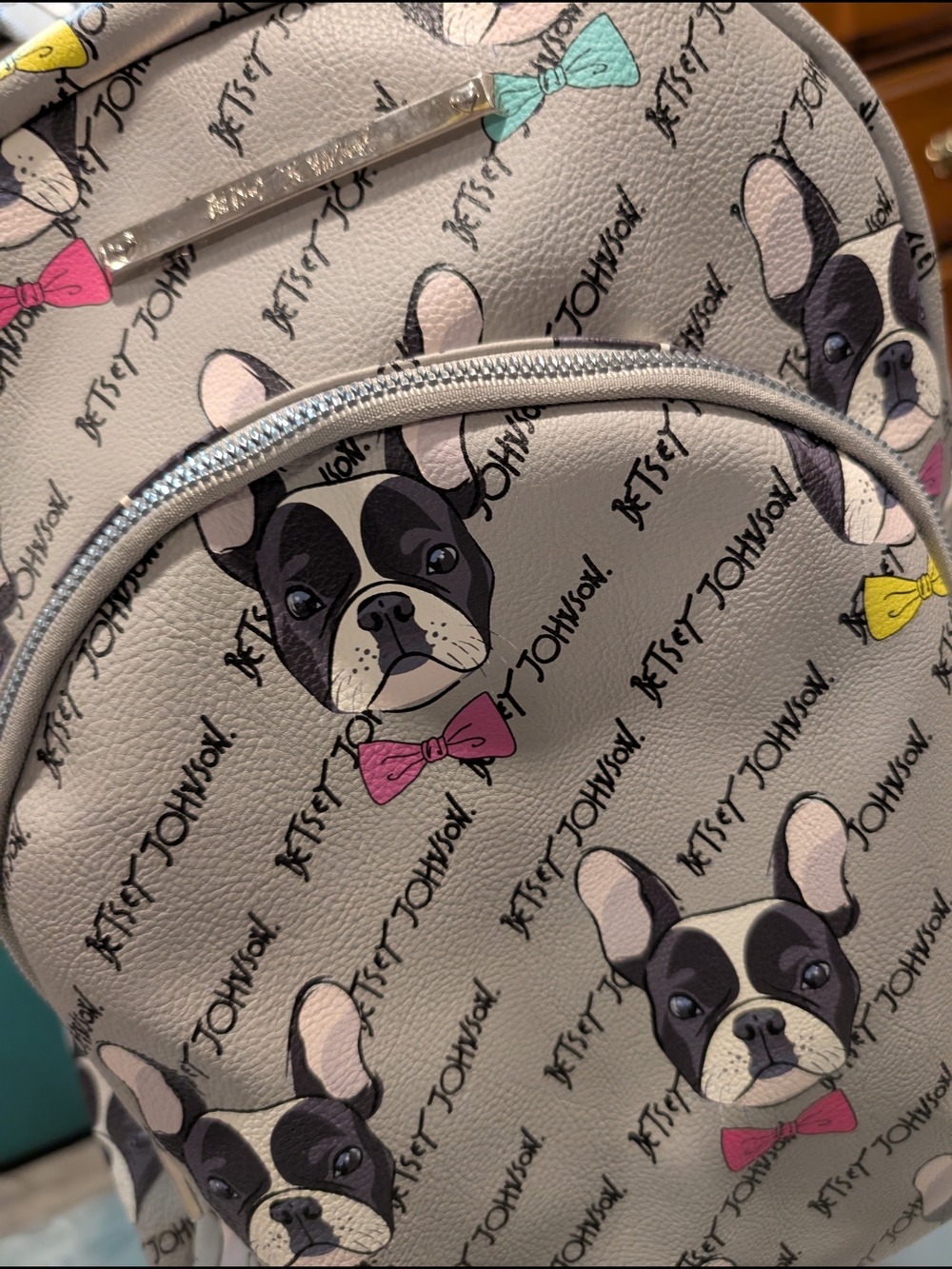 Betsey Johnson Grey Backpack with French Bulldog Print - Picture 2 of 5